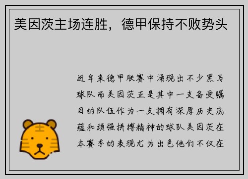 美因茨主场连胜，德甲保持不败势头
