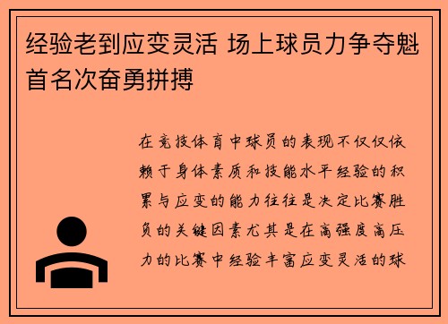 经验老到应变灵活 场上球员力争夺魁首名次奋勇拼搏