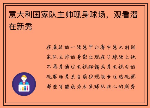 意大利国家队主帅现身球场，观看潜在新秀