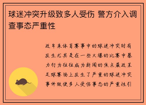 球迷冲突升级致多人受伤 警方介入调查事态严重性